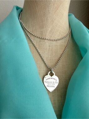34” Tiffany & Co. Dog Tag Style Necklace, Large Heart Shaped Tag - New Condition